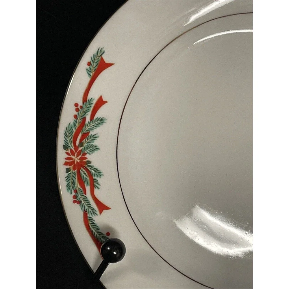 Tienshan - Poinsettia & Ribbons Christmas 10” Dinner Plate